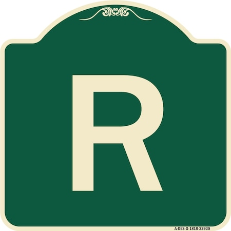 Signmission Designer Series Sign W/ Letter R, Green & Tan Heavy-Gauge Aluminum Sign, 18" x 18", G-1818-22930 A-DES-G-1818-22930